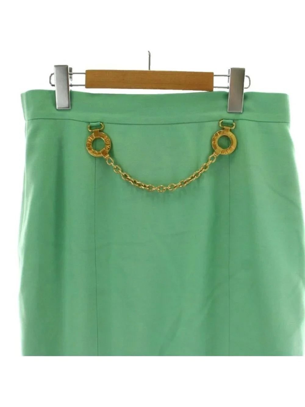 Celine Tight Skirt Wool 46 Mint Green Knee Length Chain Decoration Logo Ring PP - Picture 4 of 9